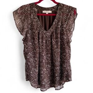 Loft V Neck Dot Print Sleeveless Flutter Blouse Size M